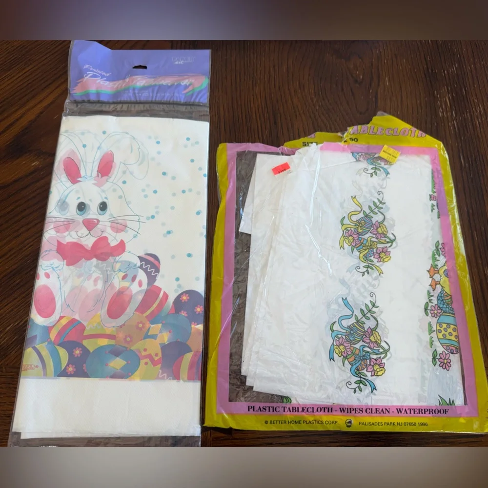 Vintage CA Reed Paper Plastic Table Covers lot‎ of 5 Easter Bunny Egg Basket
